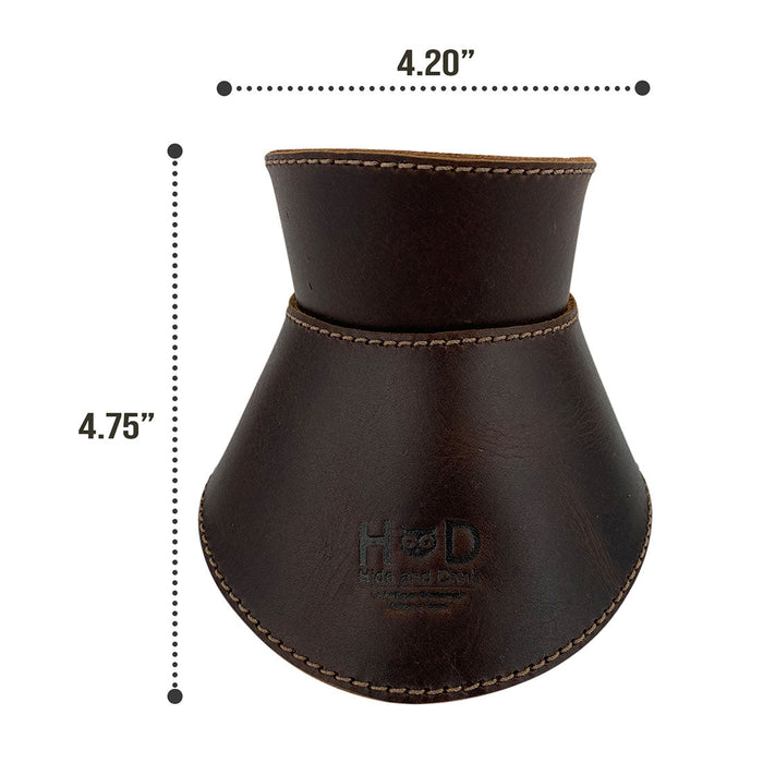 Measure of Hide & Drink Chemex Collar with dimensions highlighted, showcasing its Full Grain Leather design for compatibility with Chemex 6-Cup Glass. Artisan-made in La Antigua Guatemala & Oaxaca Mexico through stockyardX small batch production.