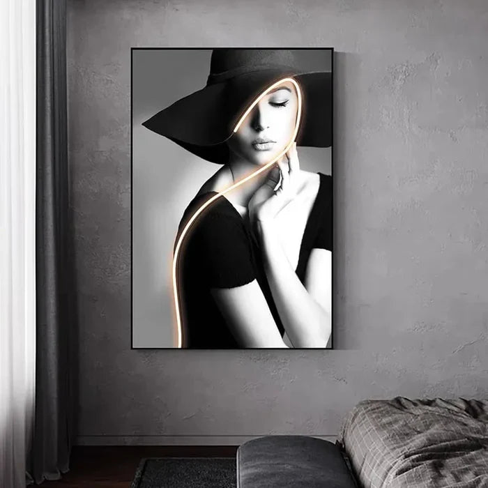 Chic Fedora Aura Portrait Wall Art