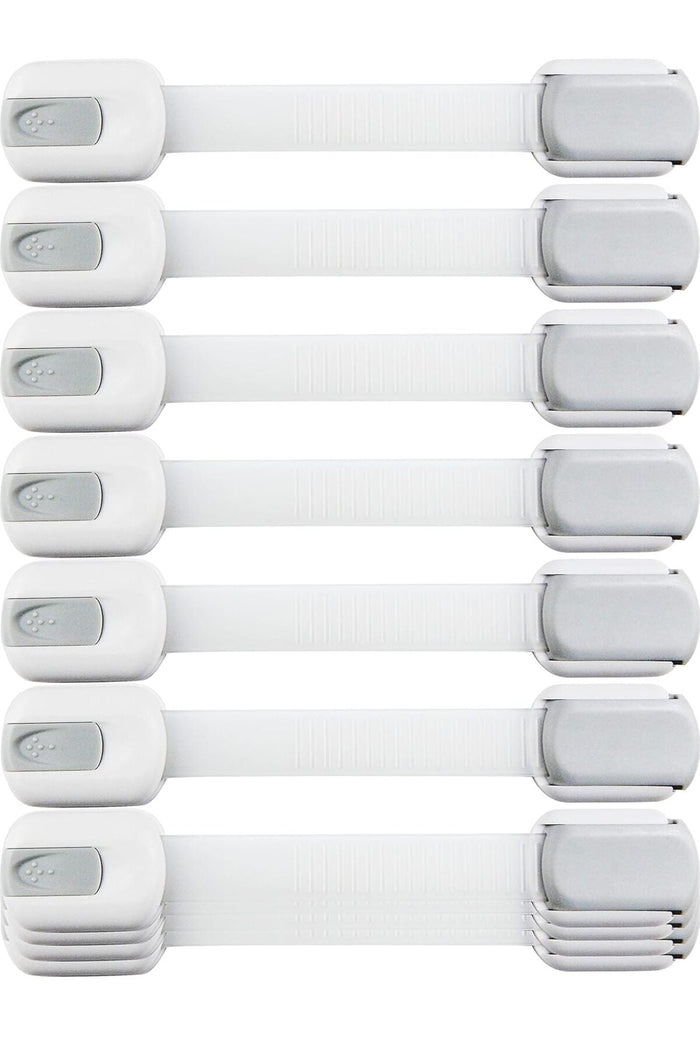 Child Safety Strap Locks (10 Pack) - Baby Locks for Cabinets, Drawers, Toilet, Fridge; 3M Adhesive,