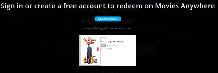 Christopher Robin HD Digital Code (2018) (Redeems in Movies Anywhere; HDX Vudu Fandango at Home & HD iTunes Apple TV Transfer From Movies Anywhere)