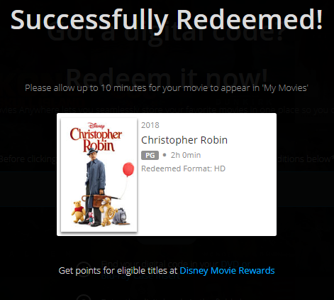 Christopher Robin HD Digital Code (2018) (Redeems in Movies Anywhere; HDX Vudu Fandango at Home & HD iTunes Apple TV Transfer From Movies Anywhere)