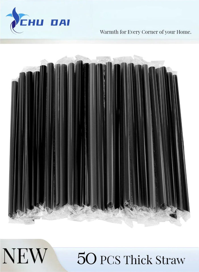 CHU DAI 13 mm X 190mm (50 Pcs) Disposable Straw Boba Straws Jumbo Smoothie Straws, Individually Wrapped Plastic Disposable Wide-mouthed Large Straw
