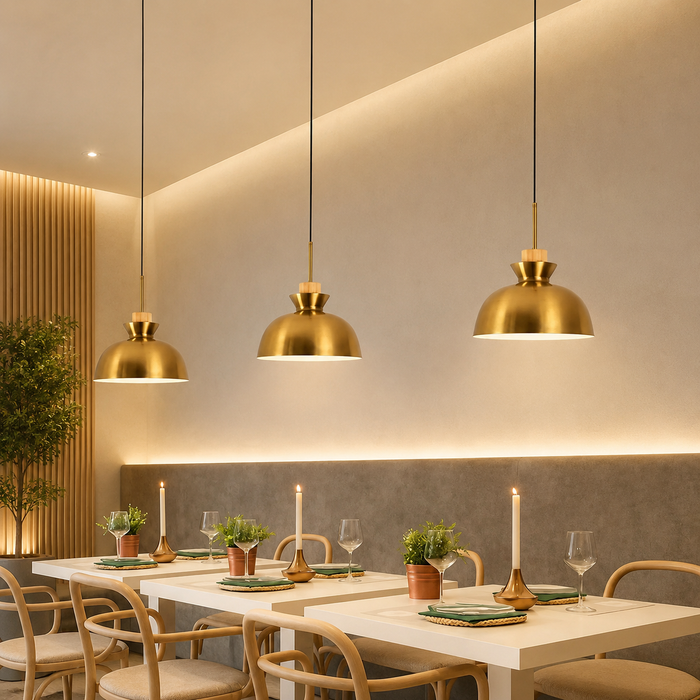 Contour Wood A-Top Antique Gold Pendant Light