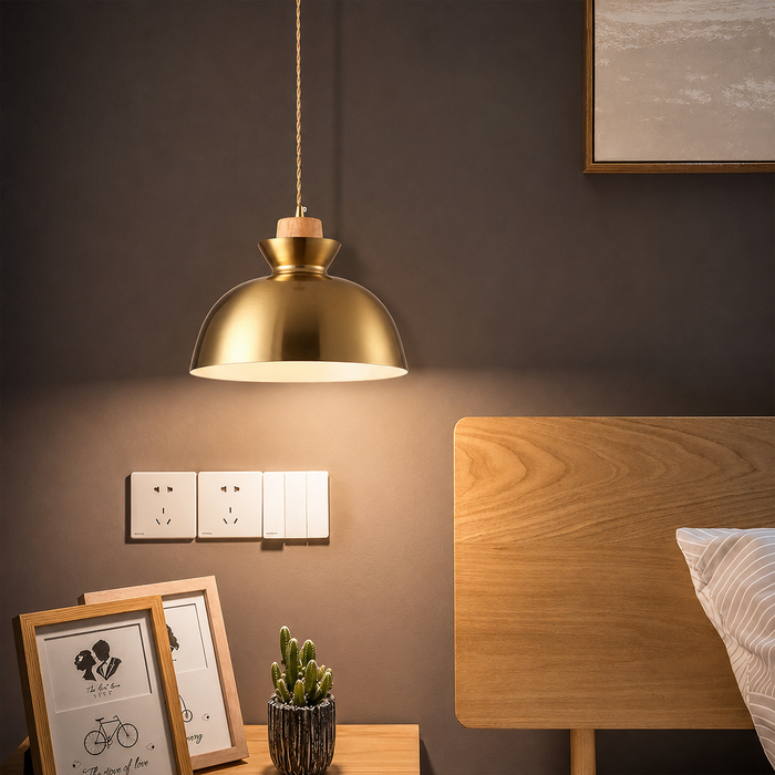 Contour Wood A-Top Antique Gold Pendant Light