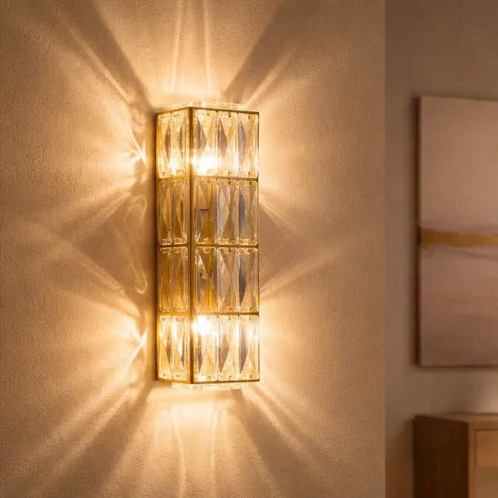CrystalGrid Brass Gold Wall Light