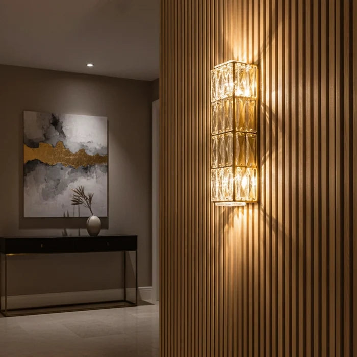 CrystalGrid Brass Gold Wall Light