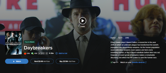 Daybreakers Vudu Fandango at Home 4K Digital Code (2010)
