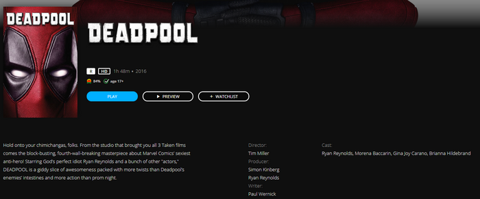 Deadpool HD Digital Code (2016) (Redeems in Movies Anywhere; HDX Vudu Fandango at Home & HD iTunes Apple TV Transfer From Movies Anywhere)