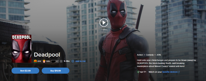 Deadpool HD Digital Code (2016) (Redeems in Movies Anywhere; HDX Vudu Fandango & HD iTunes Apple TV Transfer From Movies Anywhere)