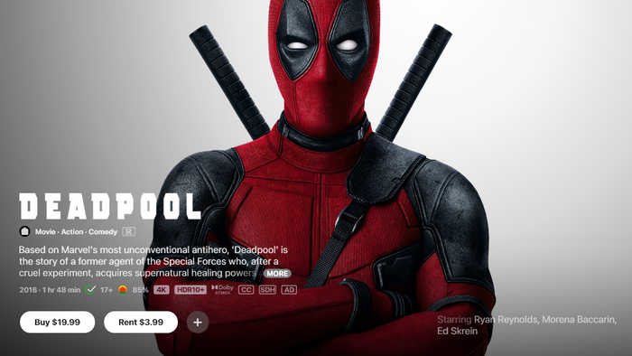 Deadpool iTunes Apple TV 4K Digital Code (2016) (Redeems in iTunes Apple TV; 4K Vudu Fandango Transfers Across Movies Anywhere)