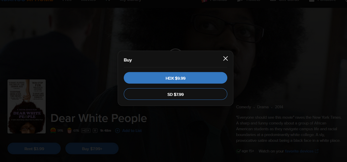 Dear White People Vudu Fandango at Home HDX Digital Code (2014)