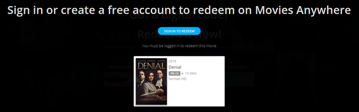 Denial HD Digital Code (2016) (Redeems in Movies Anywhere; HDX Vudu Fandango at Home & HD iTunes Apple TV Transfer From Movies Anywhere)