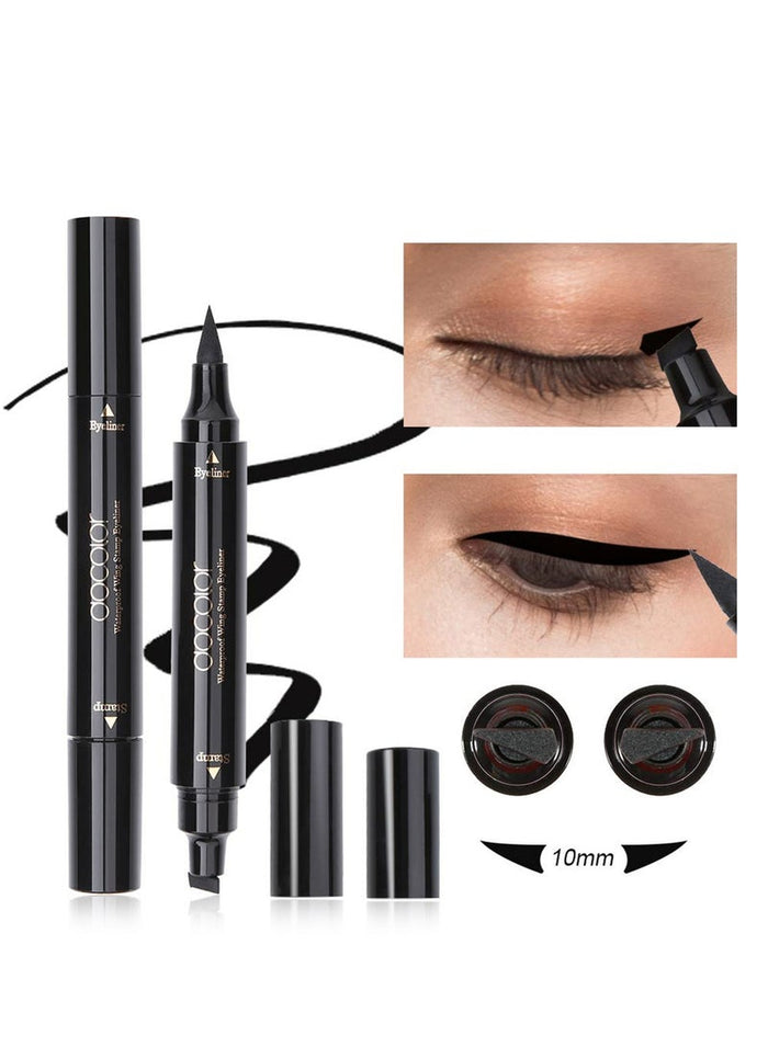 docolor Liquid Eye liner Stamp Black Double-sided Winged Eye Liner Ink Waterproof Smudgeproof Long Lasting Wing Original Eyeliner Pen