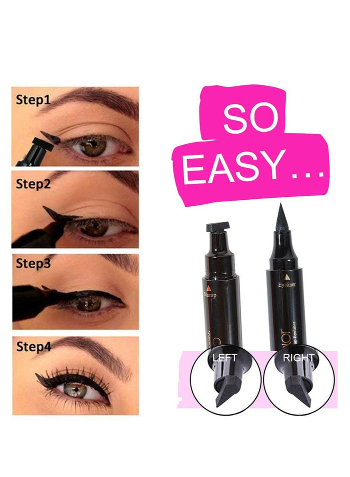 docolor Liquid Eye liner Stamp Black Double-sided Winged Eye Liner Ink Waterproof Smudgeproof Long Lasting Wing Original Eyeliner Pen