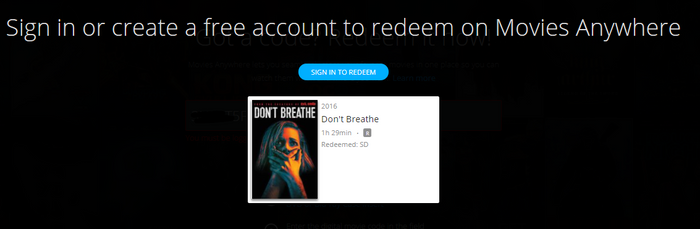 Don't Breathe SD Digital Code (2016) (Redeems in Movies Anywhere; SD Vudu Fandango at Home & SD iTunes Apple TV Transfer From Movies Anywhere) (THIS IS A STANDARD DEFINITION [SD] CODE)