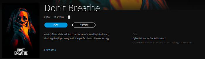 Don't Breathe SD Digital Code (2016) (Redeems in Movies Anywhere; SD Vudu Fandango at Home & SD iTunes Apple TV Transfer From Movies Anywhere) (THIS IS A STANDARD DEFINITION [SD] CODE)