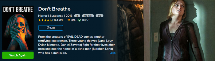 Don't Breathe SD Digital Code (2016) (Redeems in Movies Anywhere; SD Vudu Fandango at Home & SD iTunes Apple TV Transfer From Movies Anywhere) (THIS IS A STANDARD DEFINITION [SD] CODE)