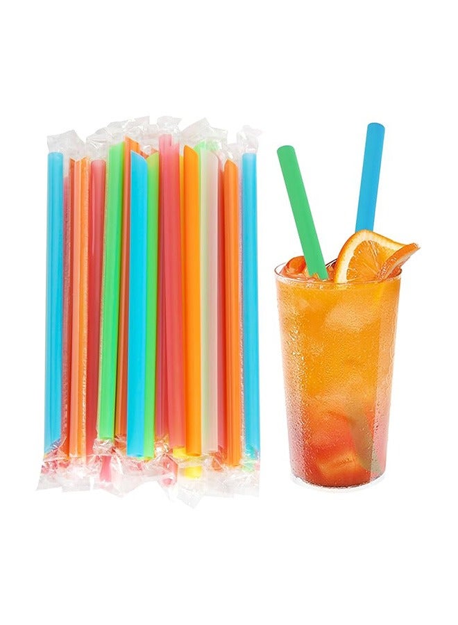 Drinking Straws Individually Wrapped, 100 Pack 9 Inch Long Extra Wide Smoothie 0.45 Assorted Bright Color Disposable Boba Bubble Tea, Milkshakes Slushies Straws