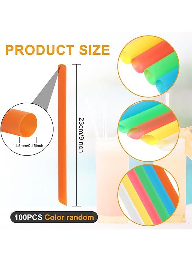 Drinking Straws Individually Wrapped, 100 Pack 9 Inch Long Extra Wide Smoothie 0.45 Assorted Bright Color Disposable Boba Bubble Tea, Milkshakes Slushies Straws