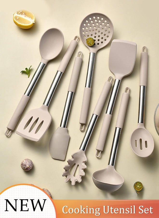 DUNISO 8Pcs Silicone Cooking Utensil Set Stainless Steel Kitchen Utensil Set Heat Resistant Nonstick Silicone Rubber Handle Cooking Tools Gadgets Spatula Set Cookware Kitchenware Set