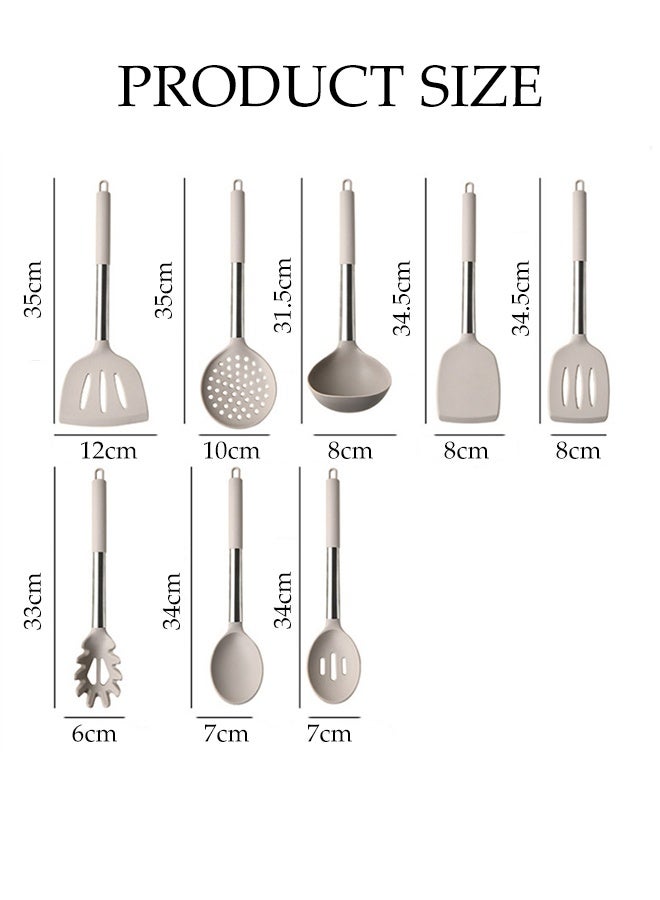 DUNISO 8Pcs Silicone Cooking Utensil Set Stainless Steel Kitchen Utensil Set Heat Resistant Nonstick Silicone Rubber Handle Cooking Tools Gadgets Spatula Set Cookware Kitchenware Set