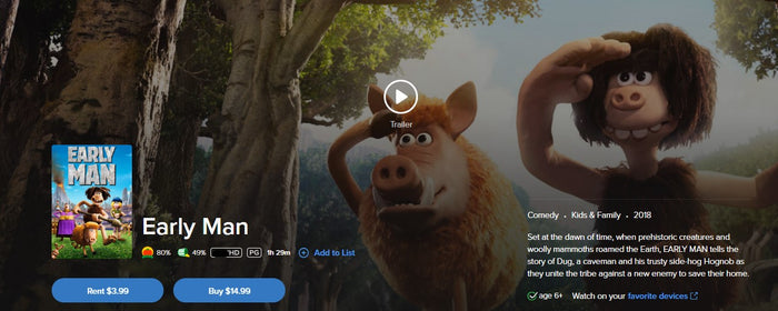 Early Man Vudu Fandango at Home HDX Digital Code (2018)