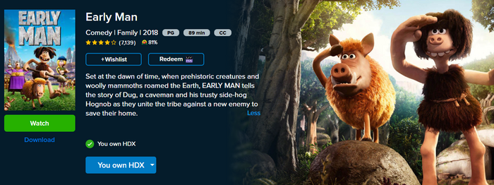 Early Man Vudu Fandango at Home HDX Digital Code (2018)