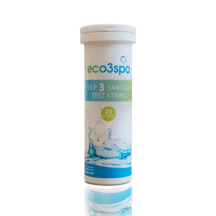 Tube of eco3spa Step 3 Sanitizer Test Strips on a white background