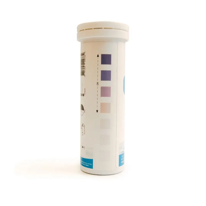 Tubular container with colorimetric tests on a white background