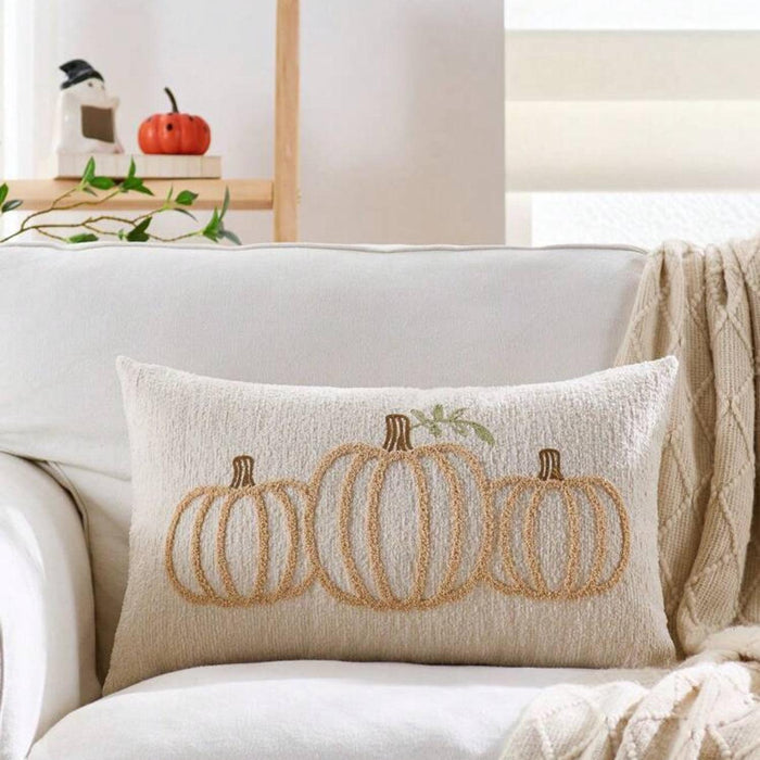 Embroidered Gold Pumpkin Lumbar Pillow Cover