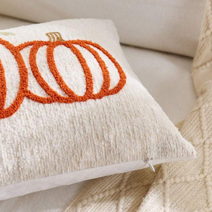 Embroidered Orange Pumpkin Lumbar Pillow Cover