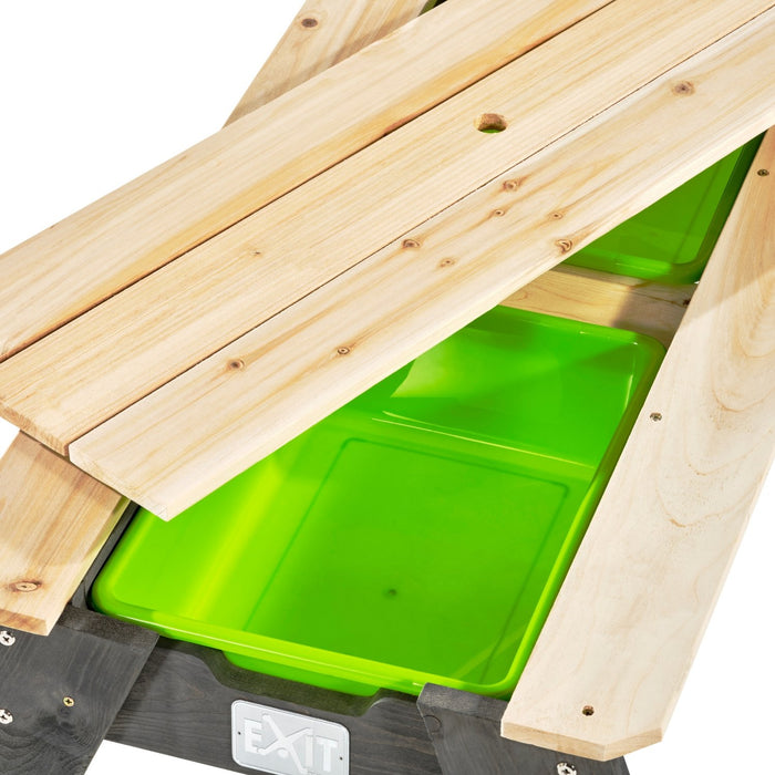 EXIT Aksent zand-, water- en picknicktafel (2 bankjes) met parasol en tuingereedschap - Doika BV - Zand- en watertafels - EXIT Toys - 8718469469024 - 52.05.10.45