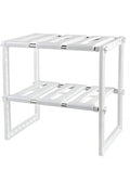 Expandable Under Sink Storage 2 Tiers, Kitchen Adjustable Storage Organizer Rack, White