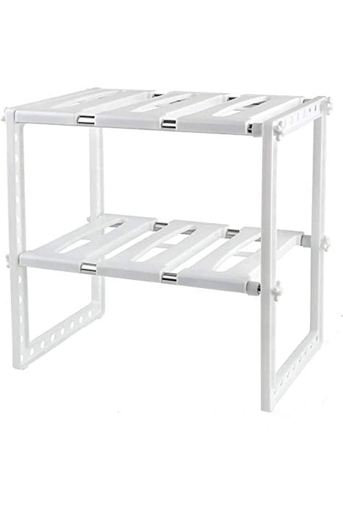 Expandable Under Sink Storage 2 Tiers, Kitchen Adjustable Storage Organizer Rack, White