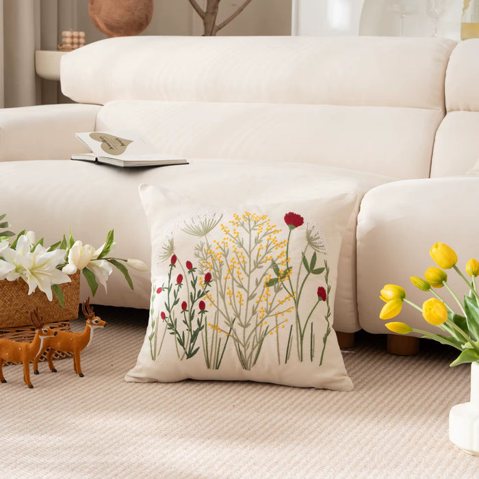 Field of Blooms Embroidered Pillow Cover