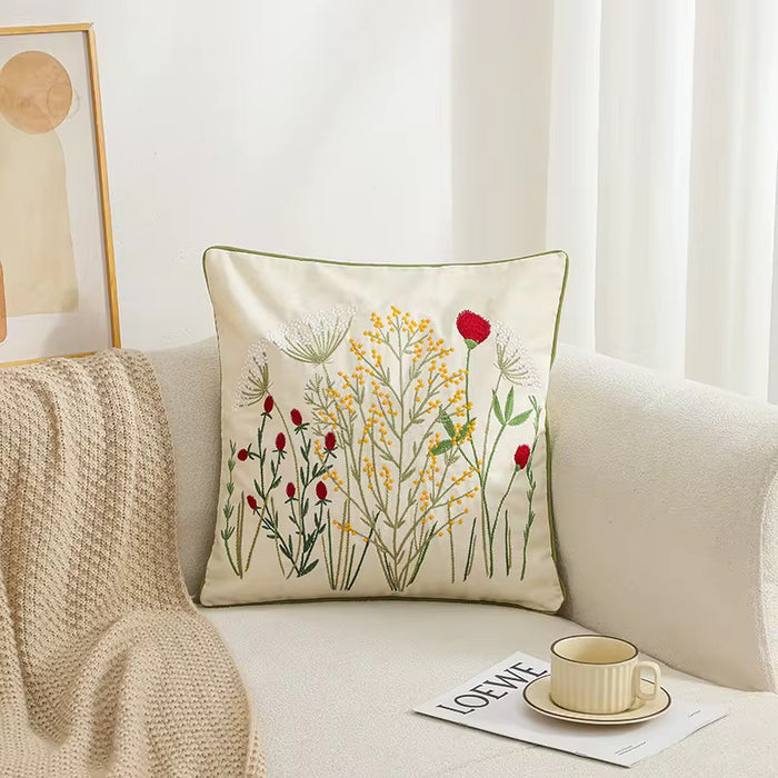 Field of Blooms Embroidered Pillow Cover