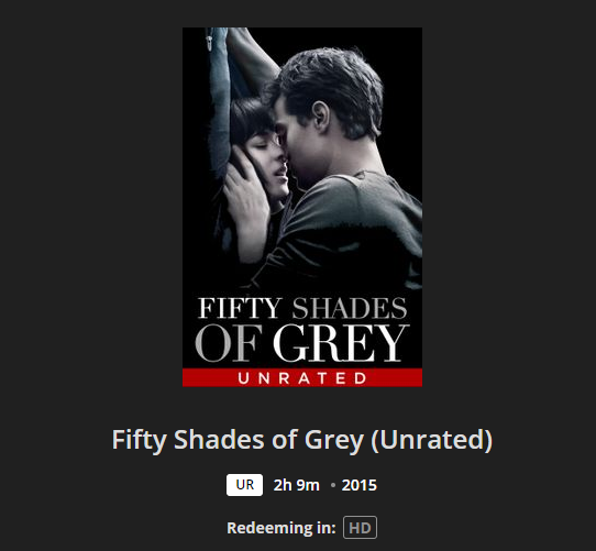 Fifty Shades of Grey HD Digital Code (2015) (Redeems in Movies Anywhere; HDX Vudu Fandango at Home & HD iTunes Apple TV Transfer From Movies Anywhere)