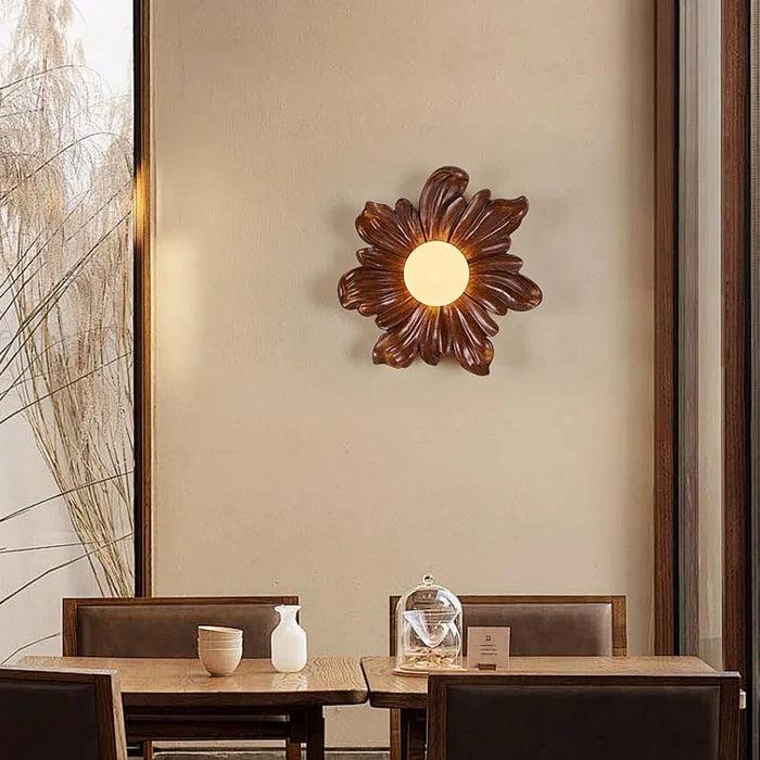 FloraGlow Walnut Petal Resin Wall Light