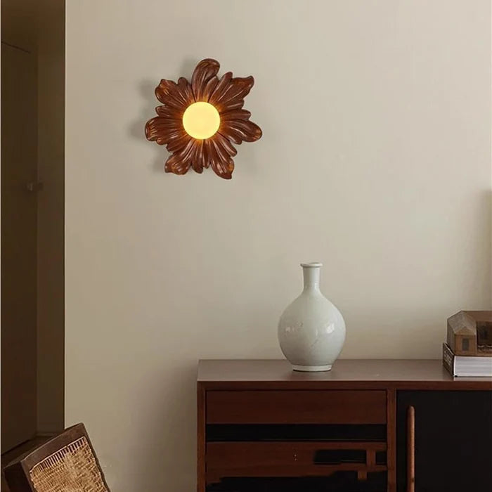 FloraGlow Walnut Petal Resin Wall Light