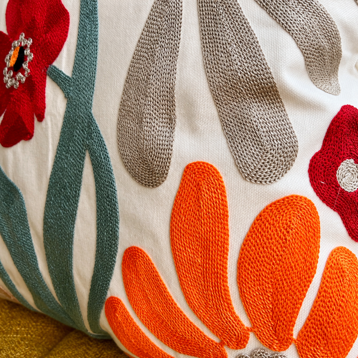 Floral Watercolor Embroidered Throw Pillow Cover