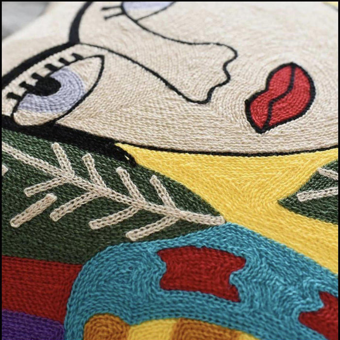 Frida Inspired Flower & Parrot | Embroidered Pillow Cover