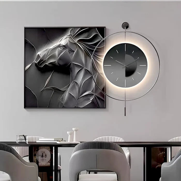Galloping Spirit Art & Luminous Modern Clock Set