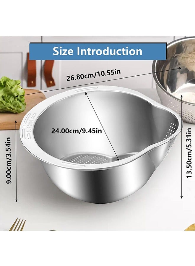 Garlo Rice Washer Strainer Bowl, Stainless Steel Washing Bowl for Rinsing Quinoa, Side Drainers Colander for Cleaning Fruits, Vegetables, and Beans - Versatile Kitchen Gadgets
