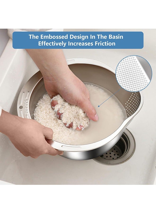 Garlo Rice Washer Strainer Bowl, Stainless Steel Washing Bowl for Rinsing Quinoa, Side Drainers Colander for Cleaning Fruits, Vegetables, and Beans - Versatile Kitchen Gadgets
