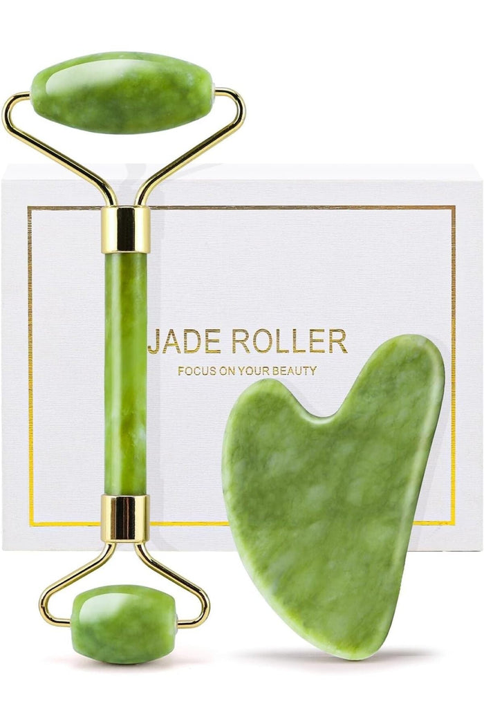 Genuine Jade Roller Set and Gua Sha for Face, Cooling and Firming Effect, Carving Tool