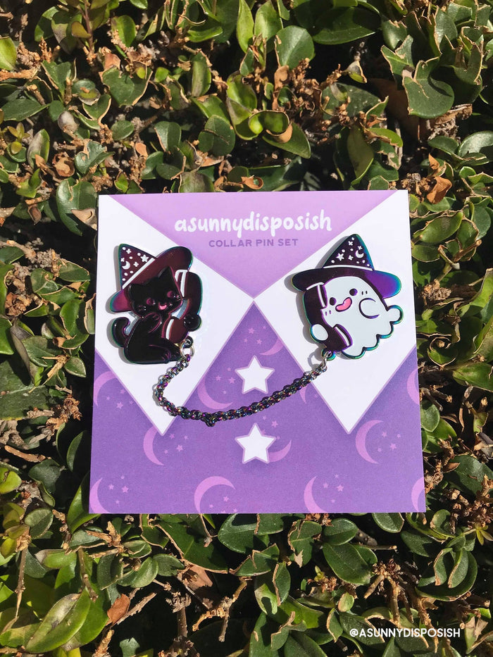Ghost & Cat Collar Pin Set