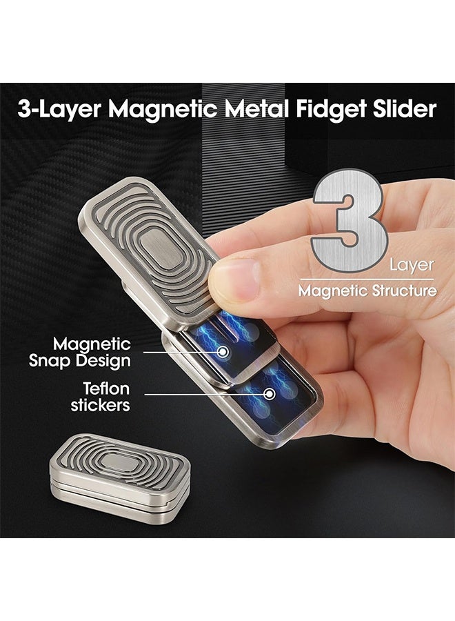 GIFT Magnetic Fidget Slider 3 Layer, Fidget Toys Adults for Stress Relief ADHD Anxiety with Click Sound, Portable Desk Fidget Gadget, Gifts for Boyfriend Husband Father (Silver)