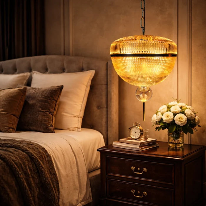 Gilded Ribbed Dome Pendant Light