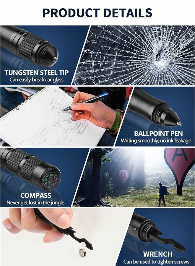 GROIC 13 IN 1 Tactical Pen Multitool Pen Gear EDC Survival Pen LED Flashlight Multitool Pen Cool Gadgets with Compass, window hammer, flint, screwdriver, whistle, etc