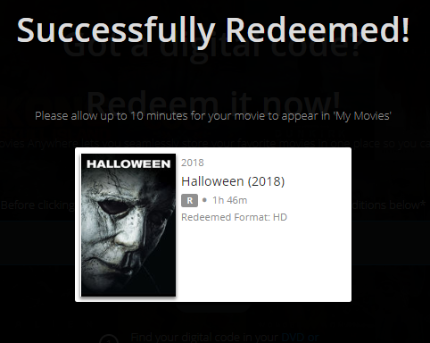 Halloween HD Digital Code (2018) (Redeems in Movies Anywhere; HDX Vudu Fandango & HD iTunes Apple TV Transfer From Movies Anywhere)